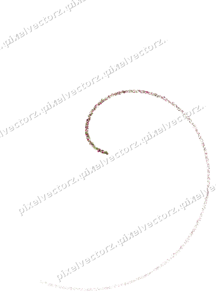 Nahtlose Glitzerspirale aus Blüten und Punkten auf transparentem Grund
