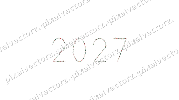 Nahtlose Glitzerzahl 2027 in Dunkelgrün auf transparentem Grund