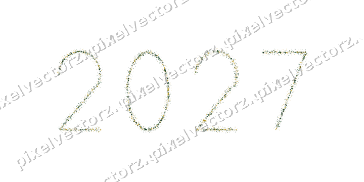 Nahtlose Glitzerzahl 2027 in Dunkelgrün auf transparentem Grund