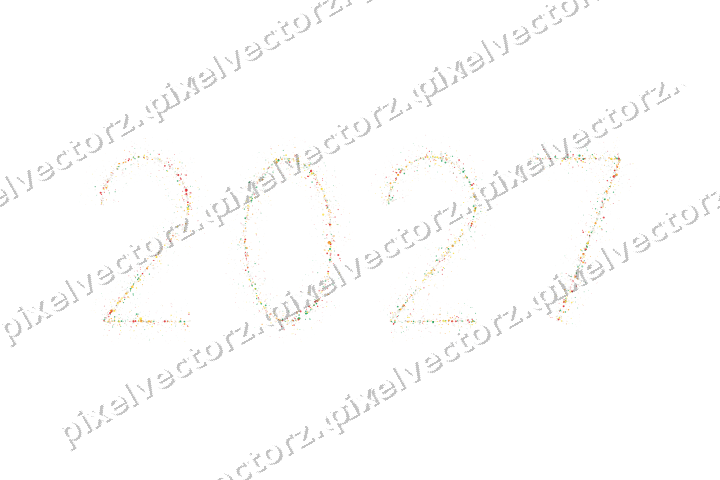 Nahtlose Glitzerzahl 2027 in Rot und Orange auf transparentem Grund