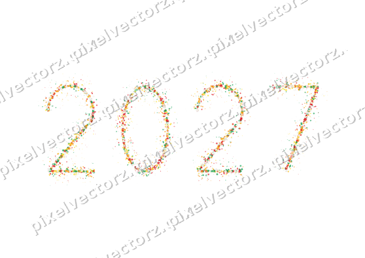 Nahtlose Glitzerzahl 2027 in Rot und Orange auf transparentem Grund