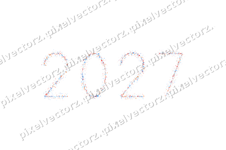 Nahtlose Glitzerzahl 2027 in Blau und Rot auf transparentem Grund