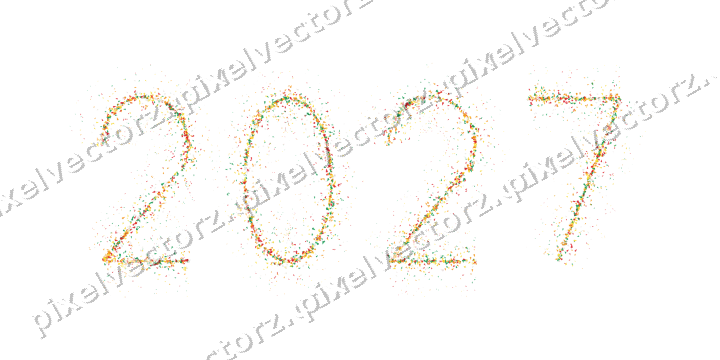 Nahtlose Glitzerzahl 2027 aus Weihnachtsbäumen auf transparentem Grund