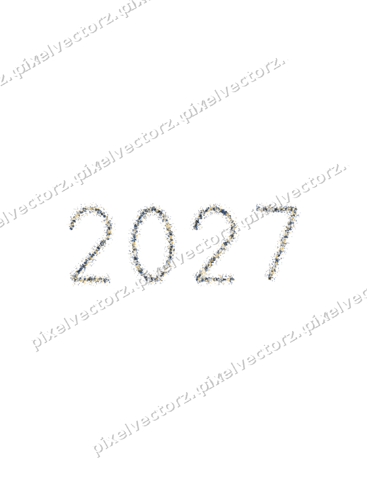 Nahtlose Glitzerzahl 2027 aus Blüten auf transparentem Grund