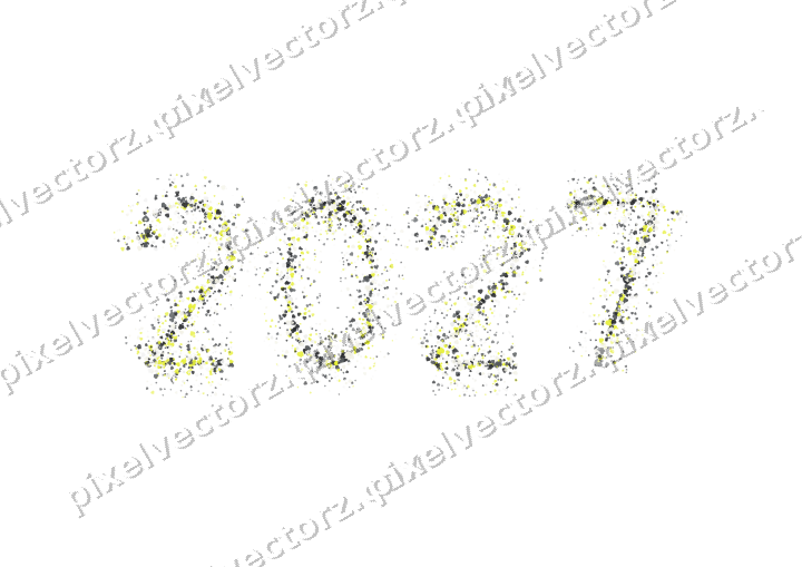Nahtlose Glitzerzahl 2027 aus Herzen in Gelb auf transparentem Grund