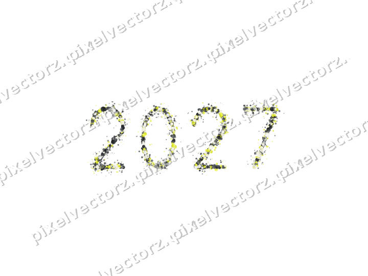 Nahtlose Glitzerzahl 2027 in Gelb und Grau auf transparentem Grund