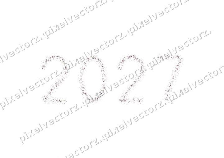 Nahtlose Glitzerzahl 2027 aus Blüten auf transparentem Grund