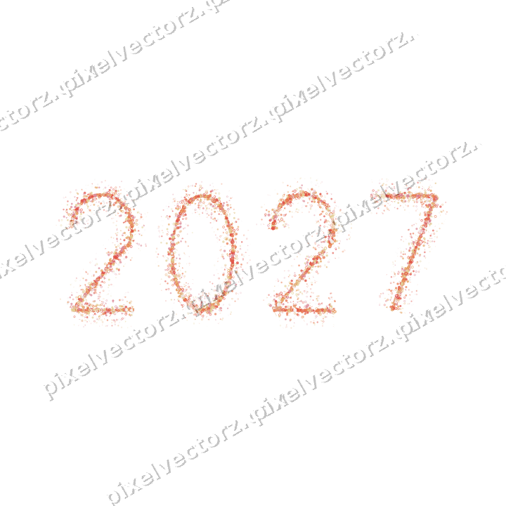 Nahtlose Glitzerzahl 2027 in Rot und Orange auf transparentem Grund